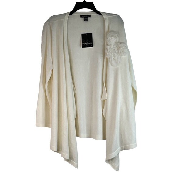 Designers Originals Soft White Waterfall Cardigan Lapel Flowers New with Tags 1X - Picture 1 of 7